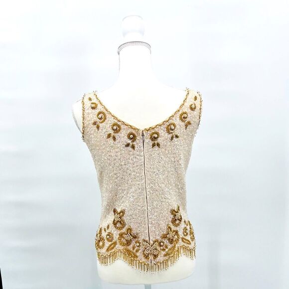 Vintage Top Tank Blouse Hand Beaded Gold Size M - Picture 4 of 13